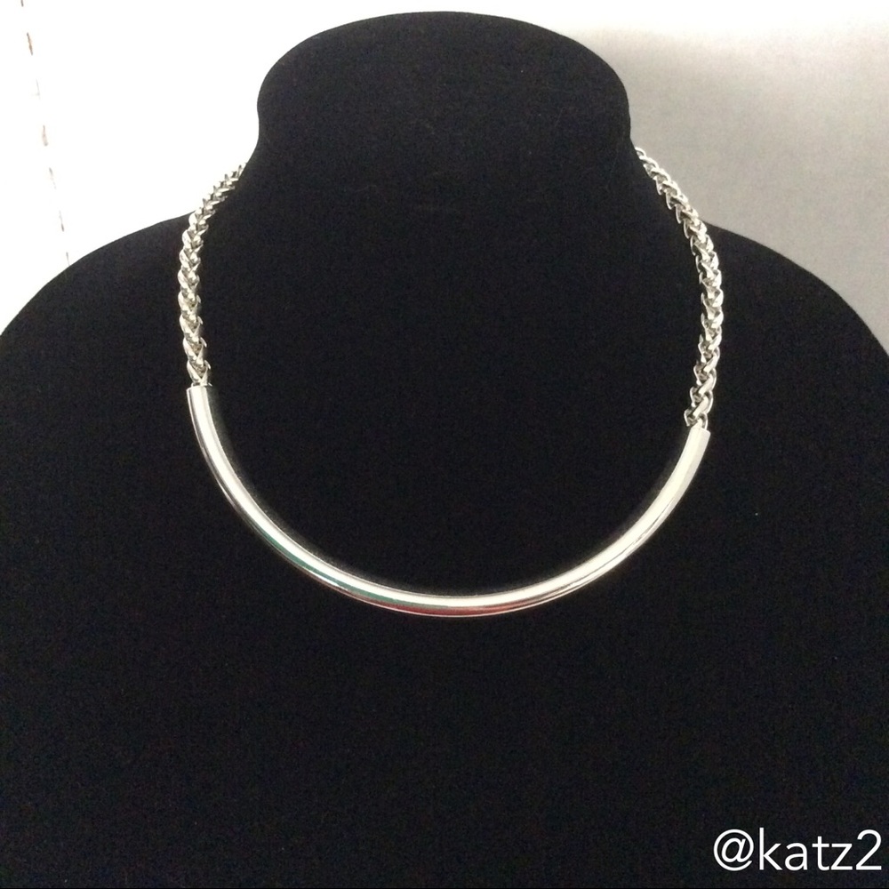 Silver Toned 1/2 Tube and Chain Necklace NWOT
